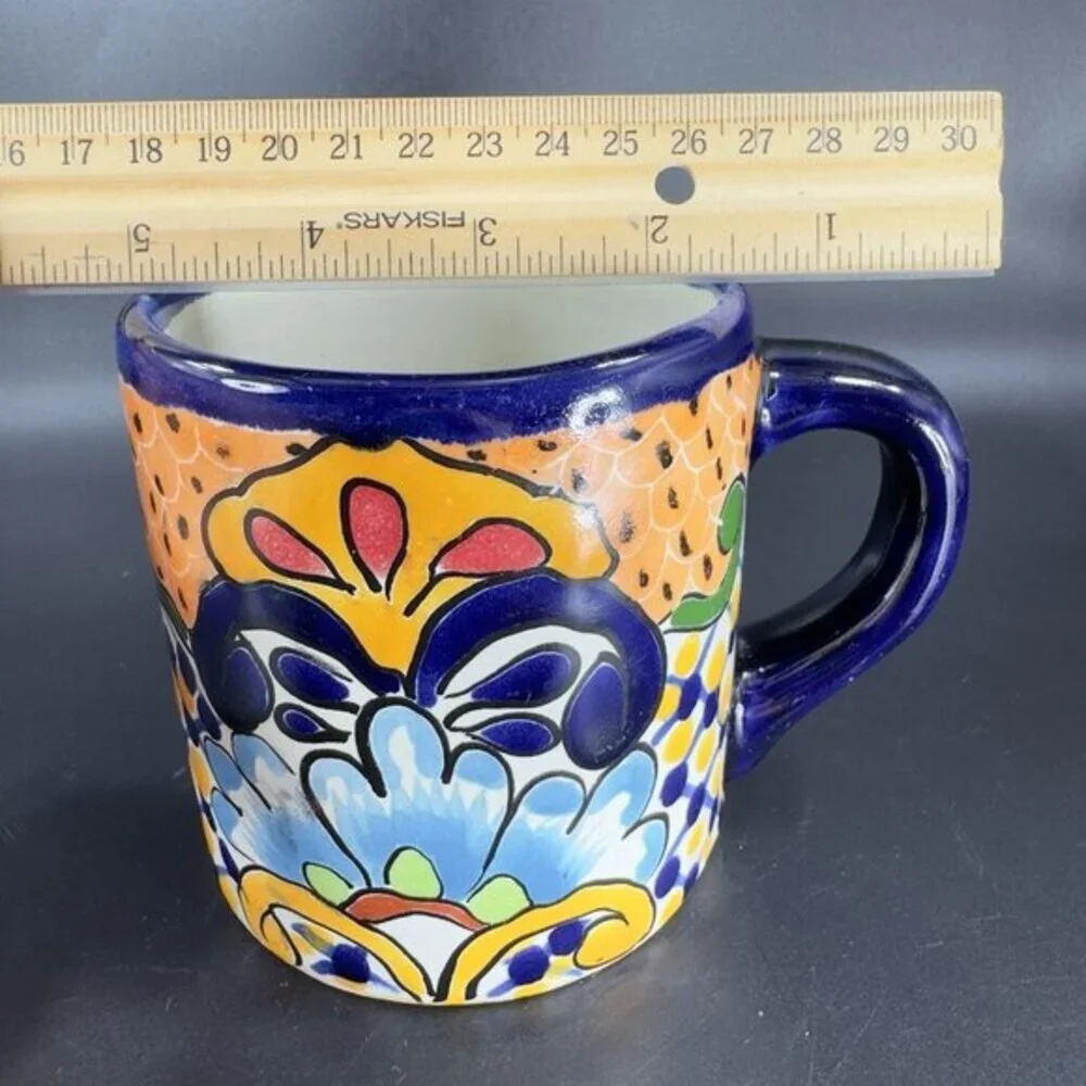 Mexican Pottery Talavera‎ Hand Painted Coffee Mug Cup Folk Art Mug Hand Made VTG